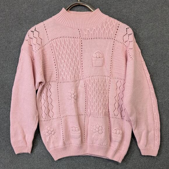 Vtg Spice Of Life Sweater Women Medium Easter Basket Flowers Square Patterns - Picture 1 of 11